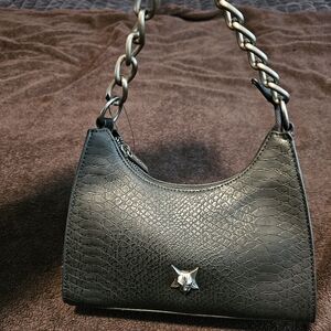 Black Craft Cult Textured Shoulder Bag with Chain Strap